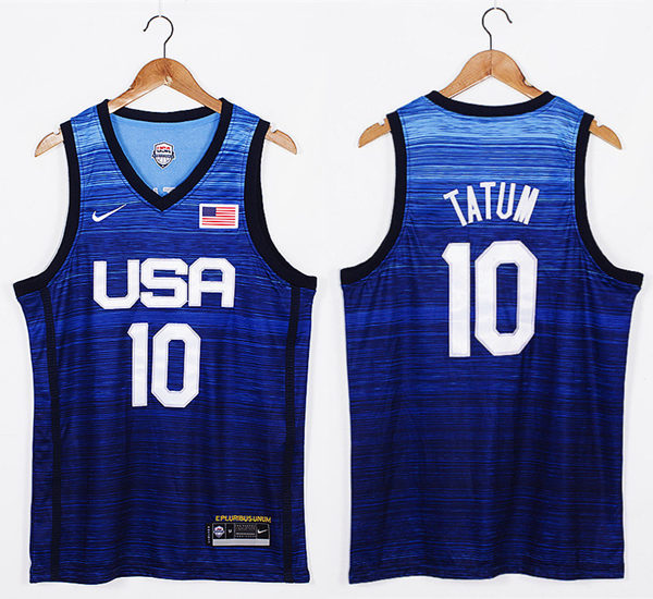 Mens USA Basketball Team #10 Jayson Tatum Nike Blue Away 2020 Summer Olympics Player Jersey