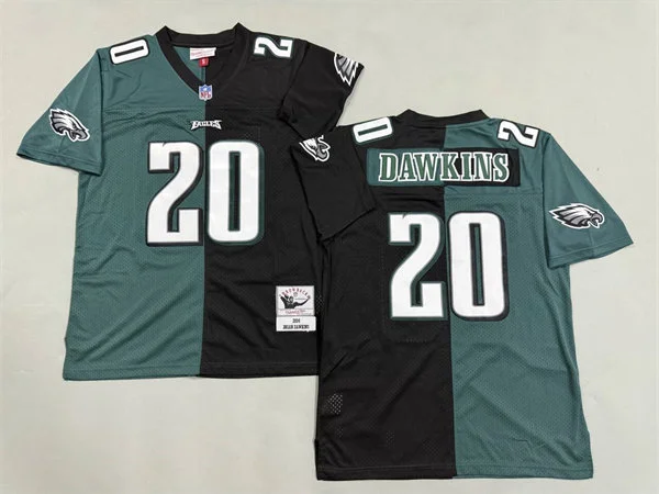 Mens Philadelphia Eagles #20 Brian Dawkins Mitchell & Ness Black Midnight Green Two Tone Split Jersey