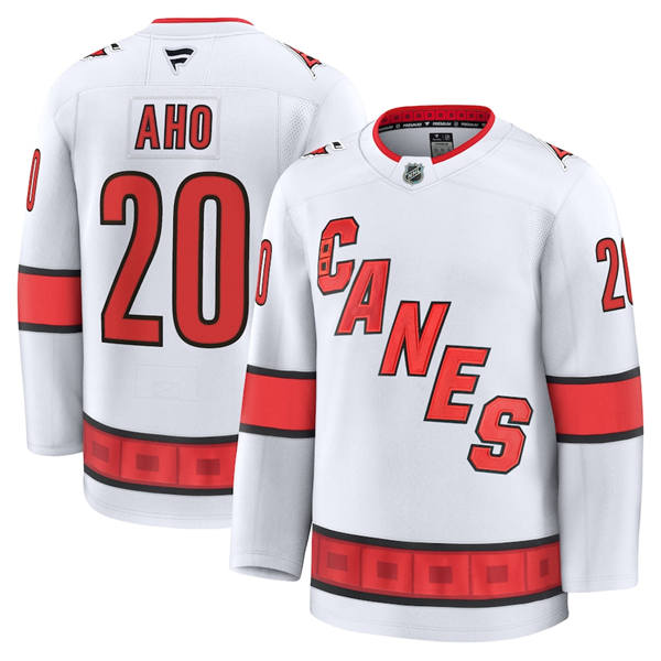 Men's Carolina Hurricanes #20 Sebastian Aho Fanatics White Away Player Jersey