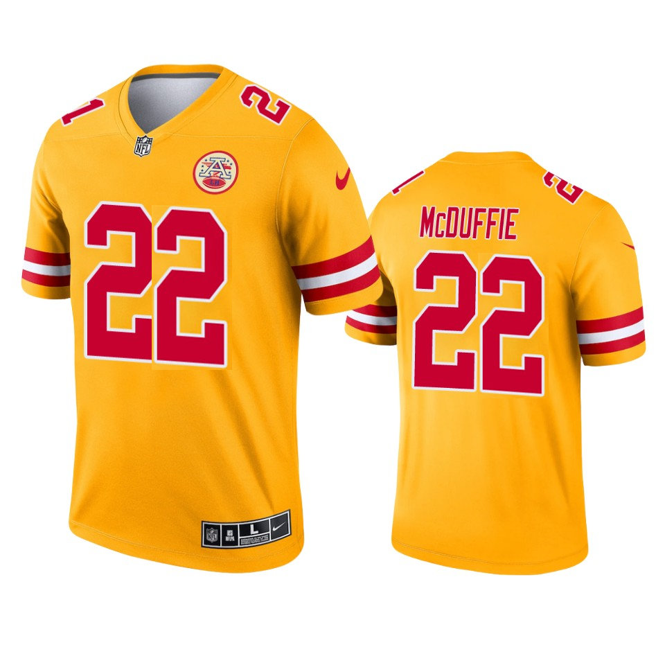 Men's Kansas City Chiefs #22 Trent McDuffie Stitched Gold Inverted Legend Jersey