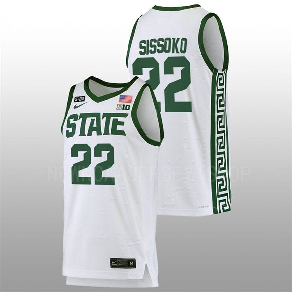 Men's Michigan State Spartans #22 Mady Sissoko 2021 White NCAA College Baketball Jersey