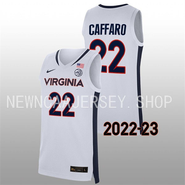 Mens Virginia Cavaliers #22 Francisco Caffaro Nike 2021-22 White Road College Basketball Game Jersey