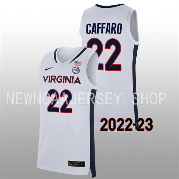 Mens Virginia Cavaliers #22 Francisco Caffaro Nike 2021-22 White Road College Basketball Game Jersey