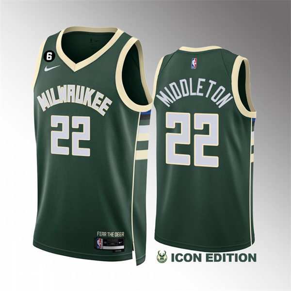 Mens Milwaukee Bucks #22 Khris Middleton Hunter Green Nike Icon Edition Jersey