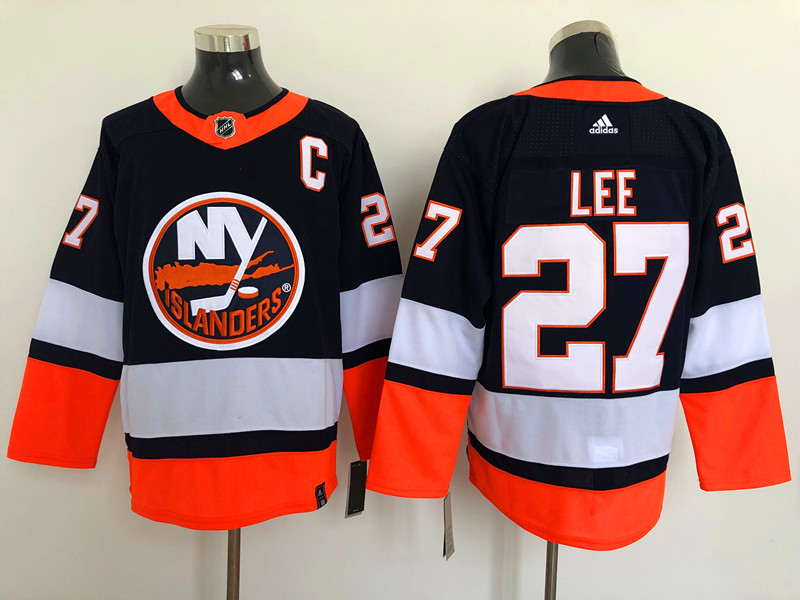 Men's New York Islanders  #27 Anders Lee Navy Adidas 2021 NHL REVERSE RETRO JERSEYS