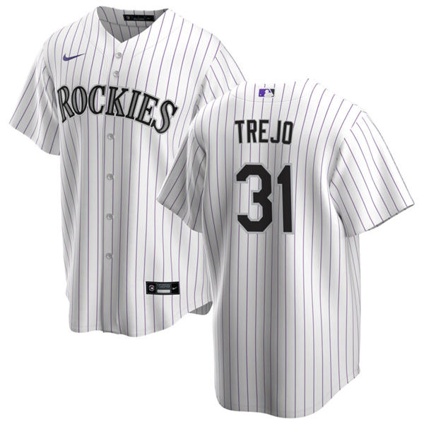 Mens Colorado Rockies #31 Alan Trejo Nike Home White Pinstripe Vapor Limited Jersey