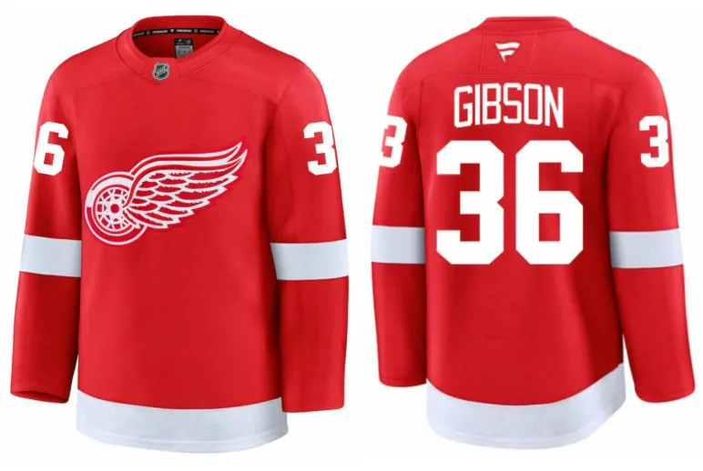 Men's Detroit Red Wings #36 John Gibson Fanatics Home Red Jersey