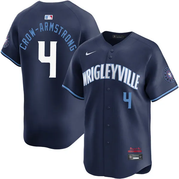 Youth Chicago Cubs #4 Pete Crow-Armstrong Navy City Connect Limited Jersey