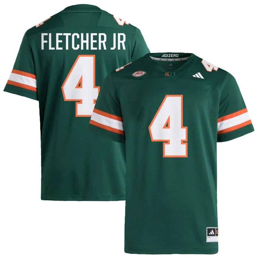 Miami Hurricanes #4 Mark Fletcher Jr. 2024 Green Football Game Jersey Miami Hurricanes #4 Mark Fletcher Jr. 2024 Green Football Game Jersey