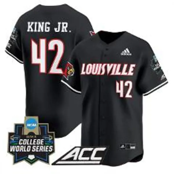 Louisville Cardinals #42 Eddie King Jr. Black 2025 College Baseball World Series Jersey