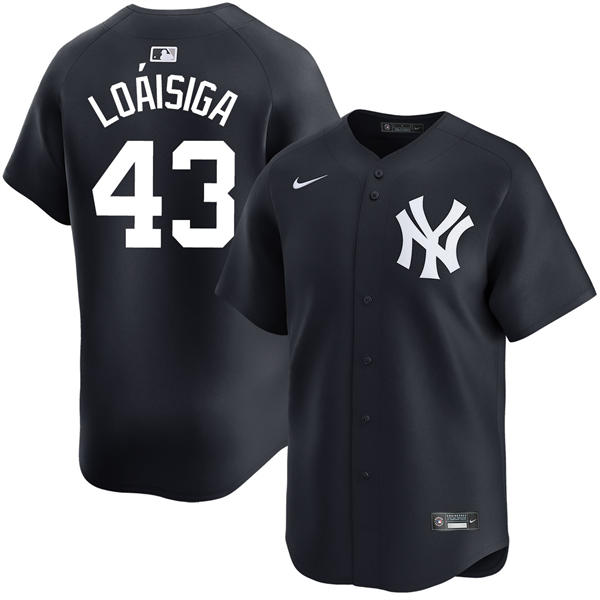Mens New York Yankees #43 Jonathan Loaisiga Navy Alternate With Name Limited Jersey