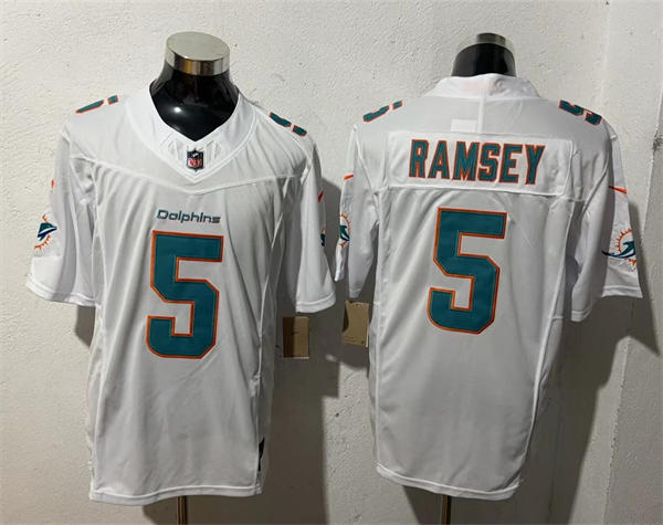 Mens Miami Dolphins #5 Jalen Ramsey Nike Home White 2023 F.U.S.E. Vapor Limited Jersey