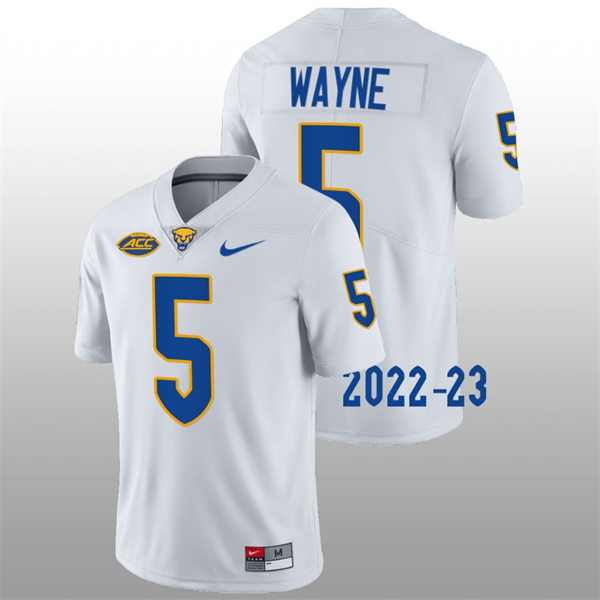 Mens Pittsburgh Panthers #5 Jared Wayne Nike White College Football Game Jersey