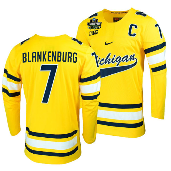 Mens Michigan Wolverines #7 Nick Blankenburg Stitched Nike Gold Hockey Jersey