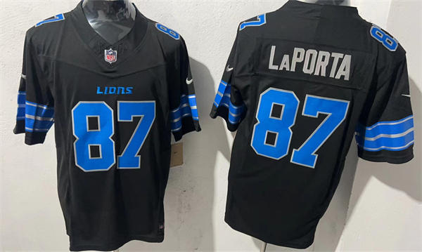 Mens Detroit Lions #87 Sam LaPorta Nike 2024 Black 2nd Alternate Vapor F.U.S.E. Limited Jersey