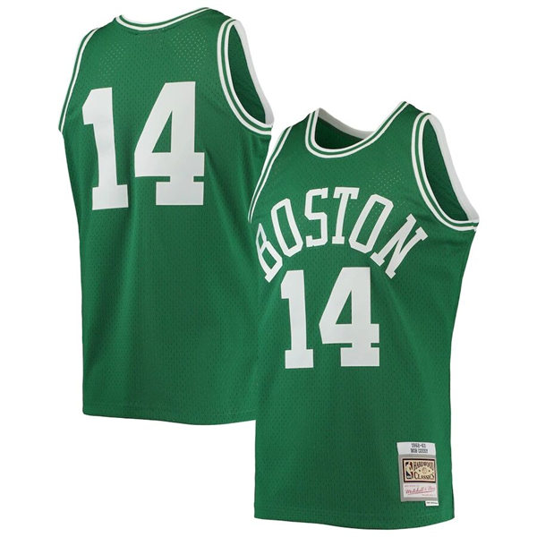 Mens Boston Celtics #14 Bob Cousy 1962-63 Kelly Green Throwback Hardwood Classics Jersey
