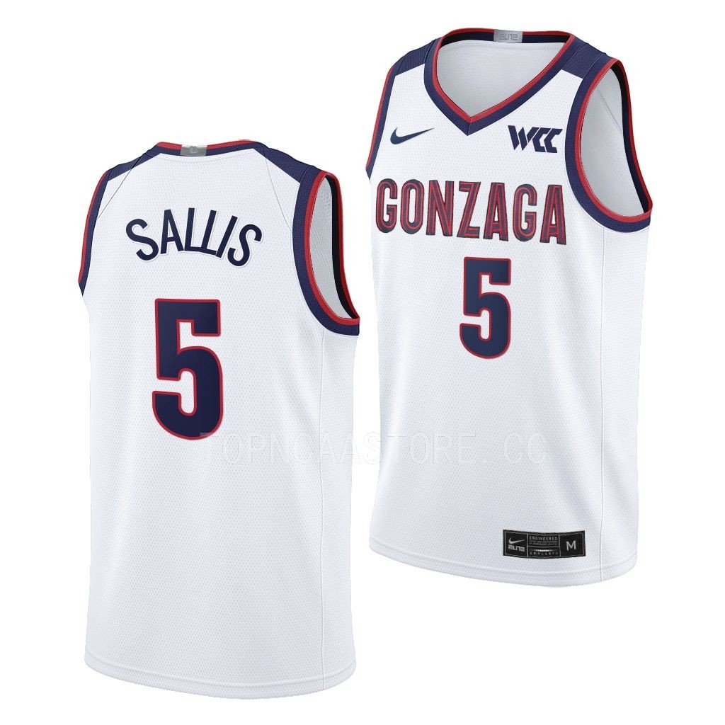 Mens Youth Gonzaga Bulldogs #5 Hunter Sallis Nike 2022-23 White College Basketball Game Jersey