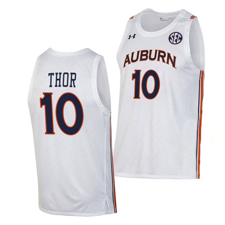 Mens Auburn Tigers #10 JT Thor Under Armour 2020 White College Basketball Game Jersey
