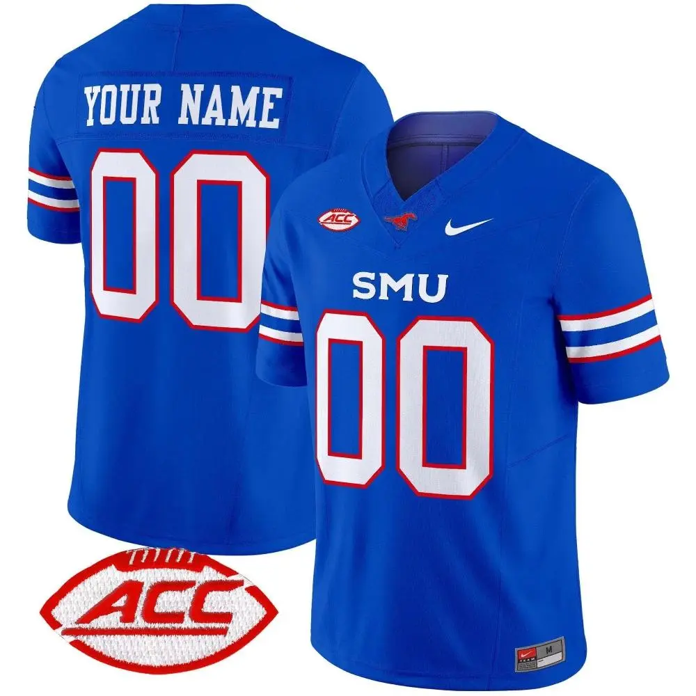 SMU Mustangs Custom Nike 2025 ACC Blue Football Game Jersey