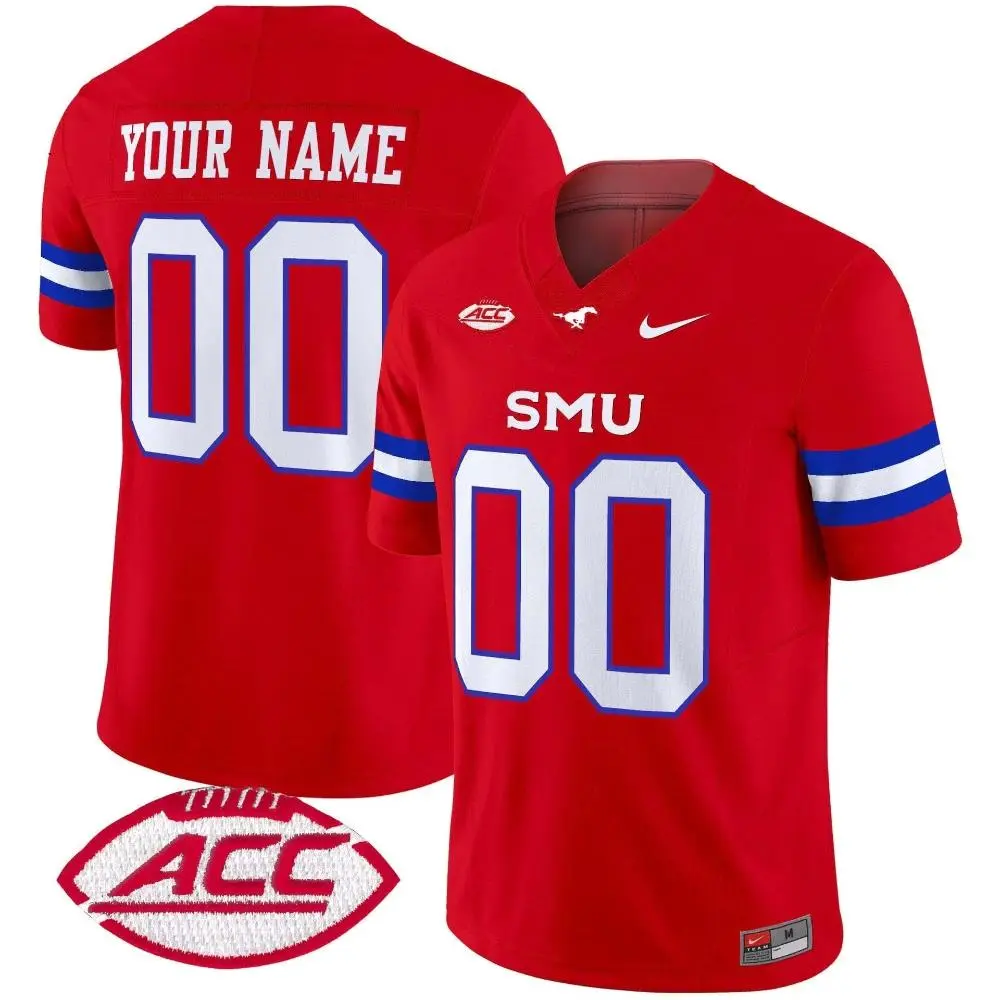 SMU Mustangs Custom Nike 2025 ACC Red Football Game Jersey
