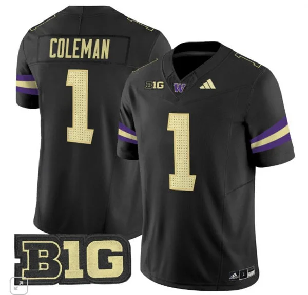 Washington Huskies #1 Jonah Coleman Adidas 2025 Black College Football Jersey