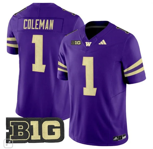 Washington Huskies #1 Jonah Coleman 2025 BIG 10 Purple Football Game Jersey