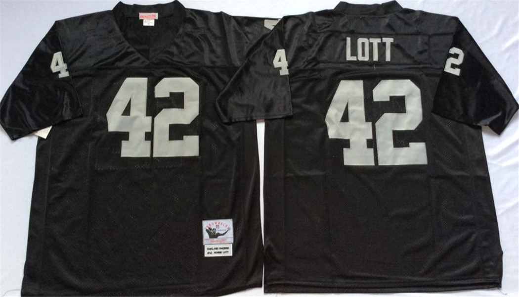 Men's Oakland Raiders #42 Ronnie Lott  Black Throwback Jersey