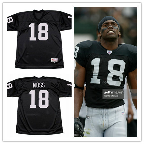 Mens Oakland Raiders #18 Randy Moss Mitchell&Ness 2005 Black Throwback Jersey