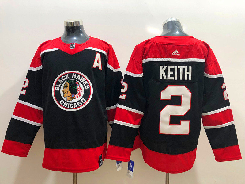 Men's Chicago Blackhawks #2 Duncan Keith Black Adidas 2020-21 Reverse Retro Alternate NHL Jersey