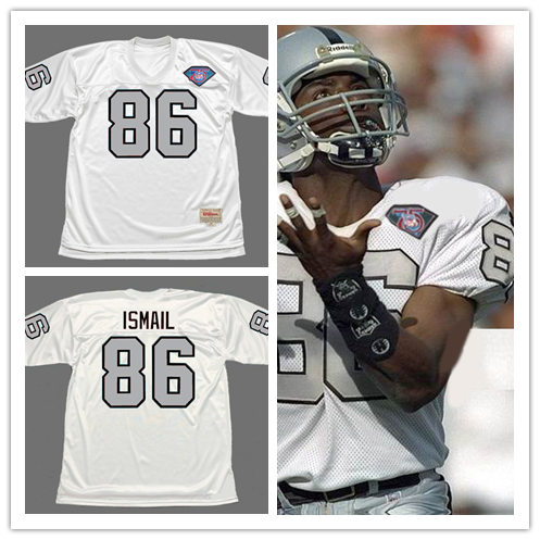 Mens Oakland Raiders #86 ROCKET ISMAIL Mitchell&Ness 1994 White With Silvery Throwback Jersey