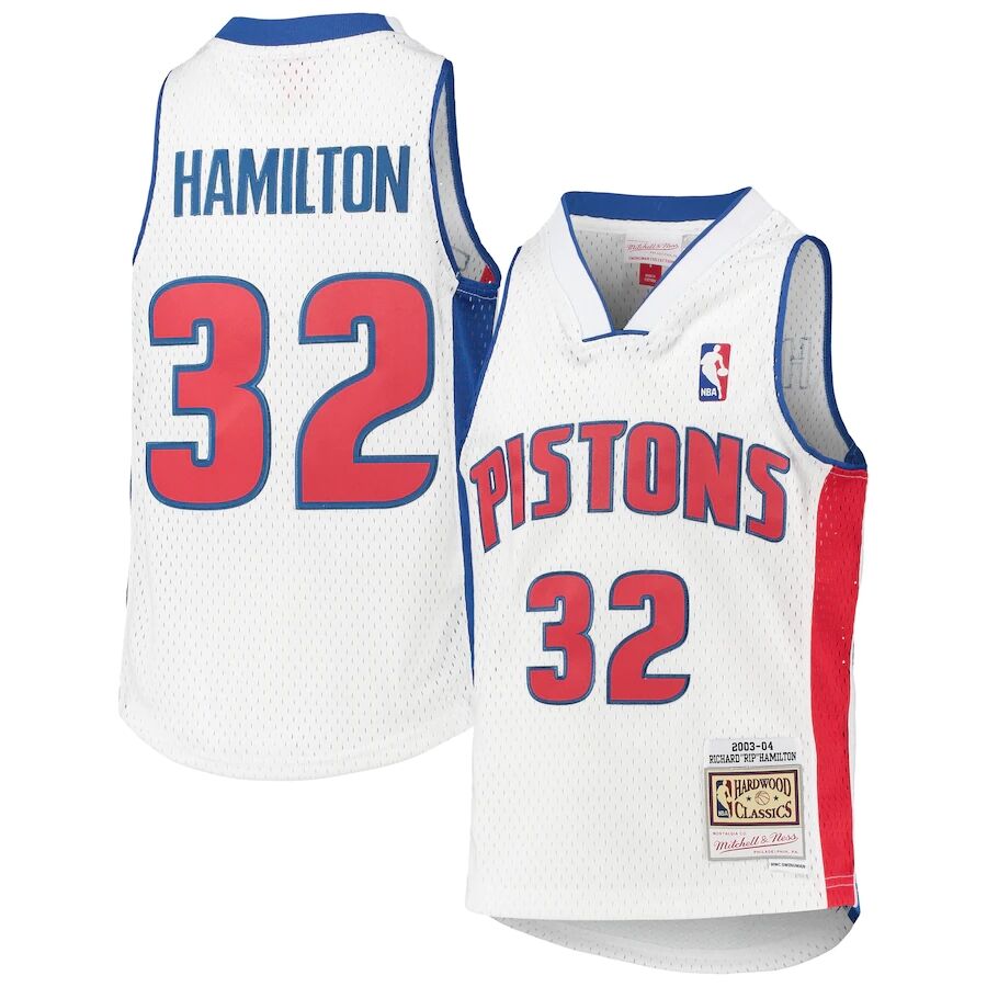Men's Detroit Pistons #32 Richard Hamilton Mitchell & Ness White 2003-04 Hardwood Classics Swingman Jersey