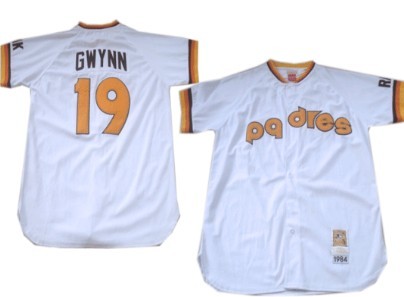 Mens San Diego Padres #19 Tony Gwynn 1984 White Throwback Jersey