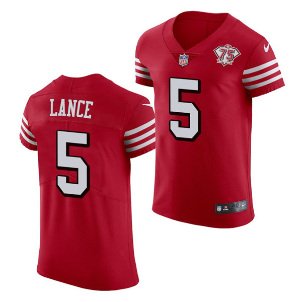 Mens San Francisco 49ers #5 Trey Lance Nike Scarlet Retro 1994 75th Anniversary Throwback Classic Limited Jersey