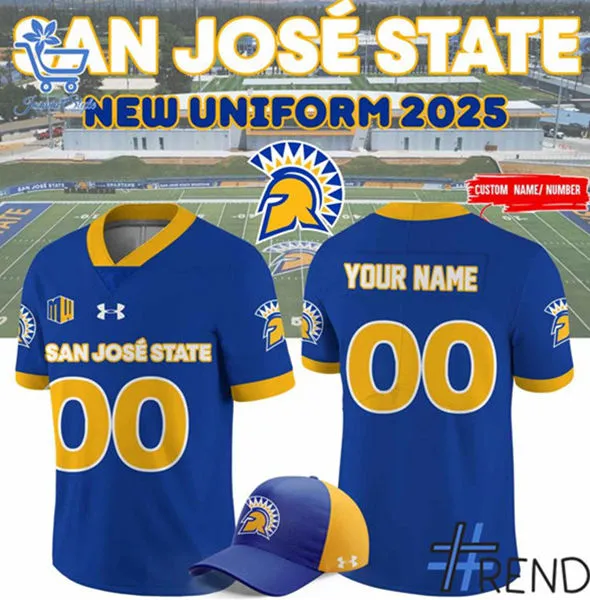 San Jose State Spartans Custom 2025 Blue College Football Game Jersey