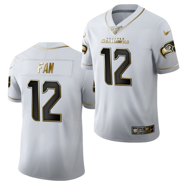 Men's Seattle Seahawks #12 TH FAN Nike NFL 100th Season White Gold Retro Football Jersey