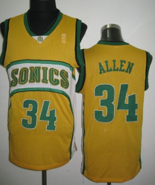 Seattle Supersonics #34 Ray Allen Yellow Swingman Jersey