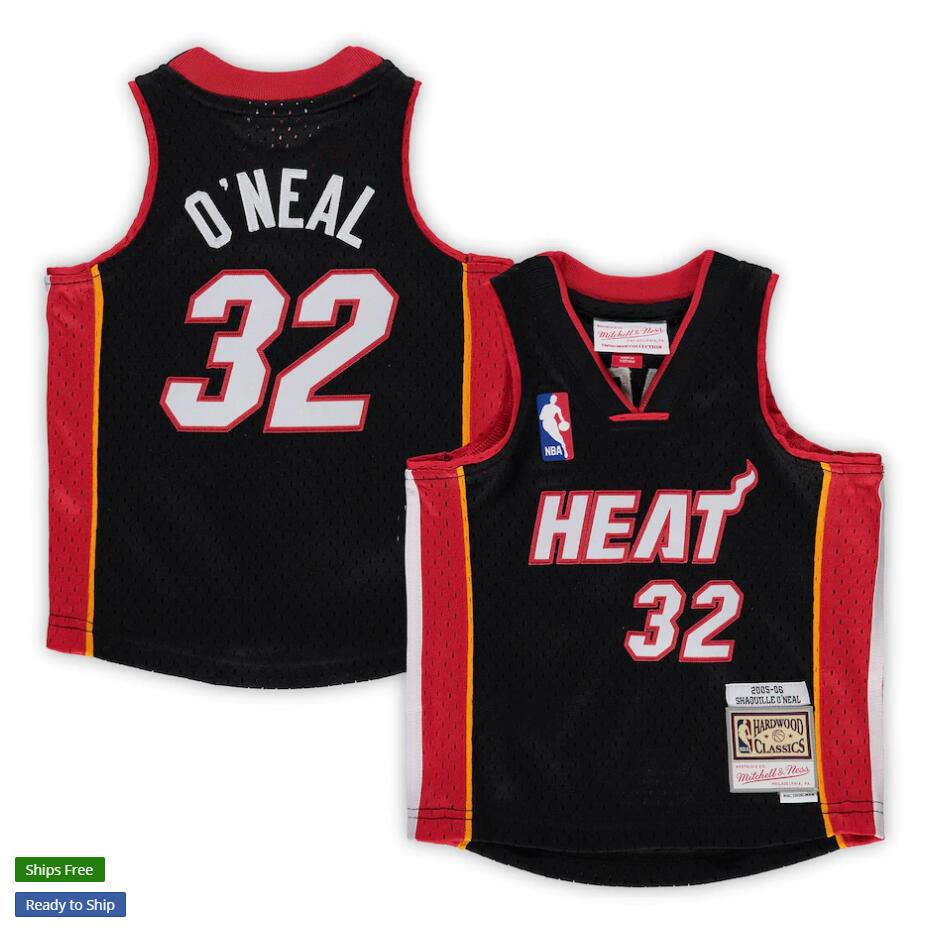 Mens Miami Heat Retired Player #32 Shaquille O'Neal Black Mitchell & Ness 2005-06 Hardwood Classics Jersey