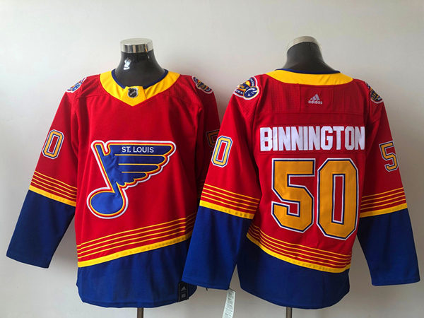 Men's St. Louis Blues #50 Jordan Binnington 2021 Red Blue Reverse Retro Jersey