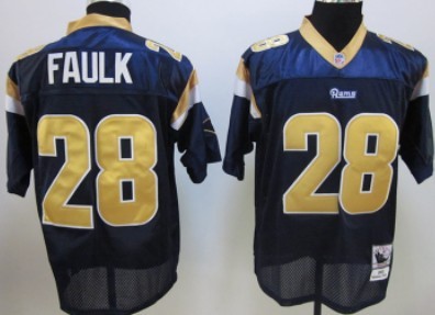 Mitchell&Ness St. Louis Rams #28 Marshall Faulk Navy Blue Throwback Jersey