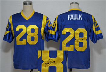 St.Louis Rams #28 Marshall Faulk Light Blue Throwbak Signed Jersey