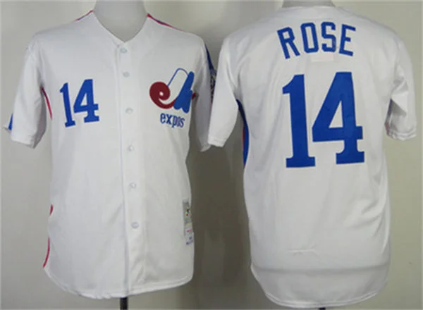 Men's Montreal Expos #14 Pete Rose 1984 White Throwback VINTAGE Jersey