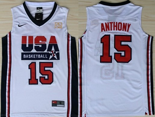 Men's nike Team USA Basketball Jerseys #15 Carmelo Anthony White