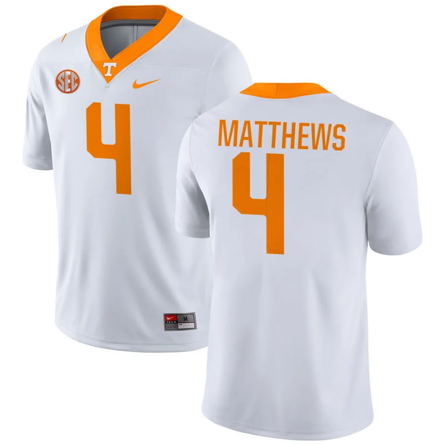 Tennessee Volunteers #4 Mike Matthews Nike White College Football Jersey
