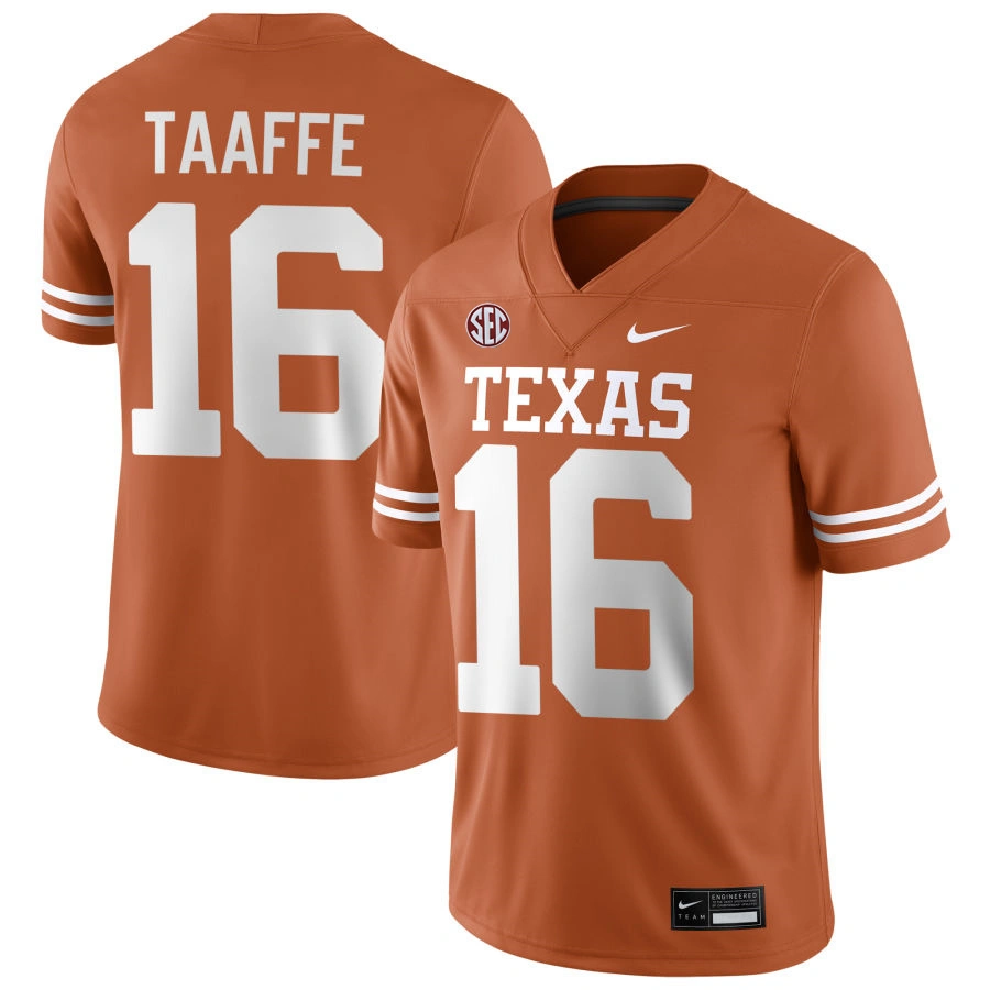 Mens Texas Longhorns #16 Michael Taaffe 2025 SEC Orange College Football Game Jersey