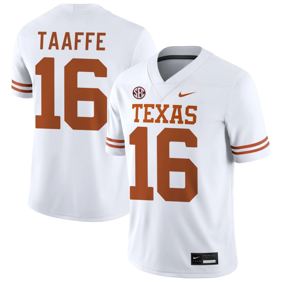 Mens Texas Longhorns #16 Michael Taaffe 2025 SEC White College Football Game Jersey