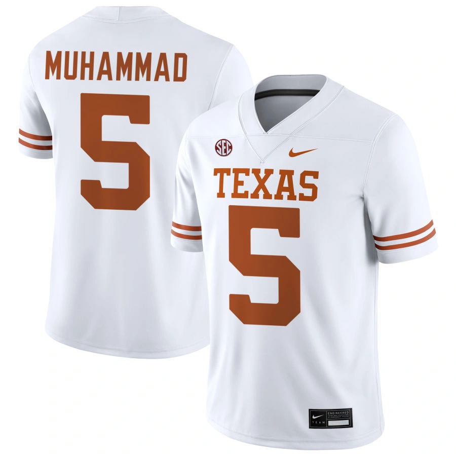 Texas Longhorns #5 Malik Muhammad 2025 SEC White College Football Game Jersey