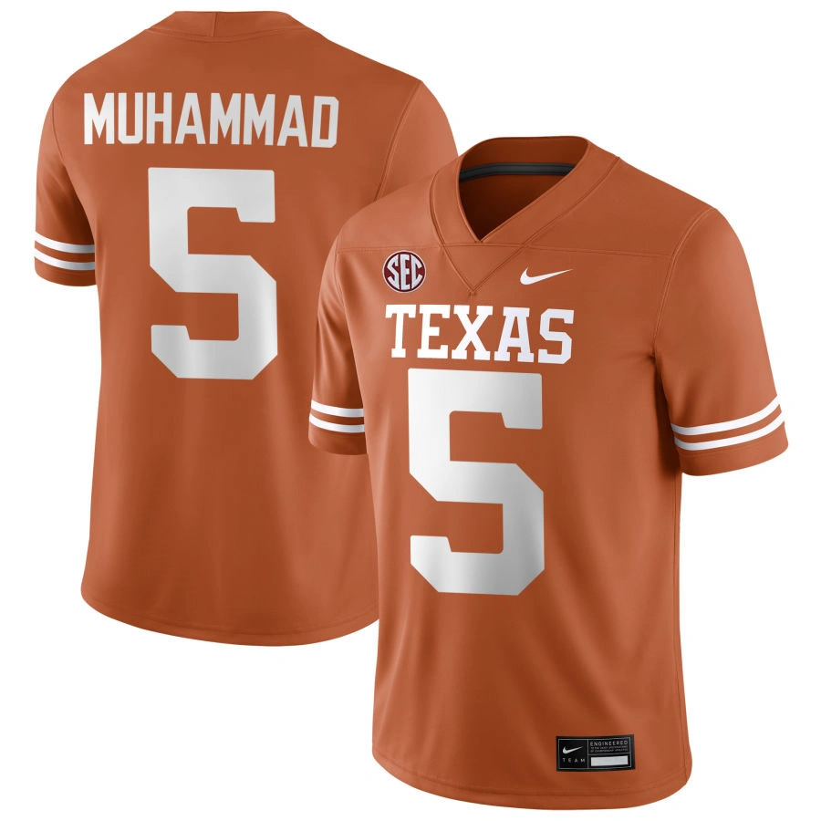 Texas Longhorns #5 Malik Muhammad 2025 SEC 2024 SEC Orange College Football Game Jersey