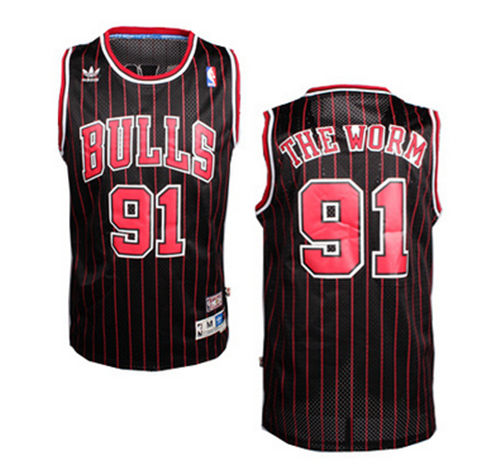 Mens Chicago Bulls #91 Dennis Rodman Black Pinstripe NickName 