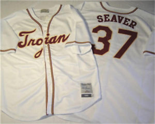 Men's Youth Womens USC Trojans Custom White with Strip COLLEGE Baseball Retro JERSEY