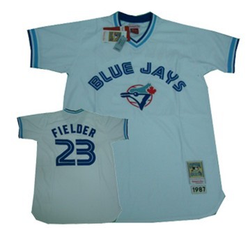 Men's Toronto Blue Jays #23 Cecil Fielder White 1987 Throwback Jersey